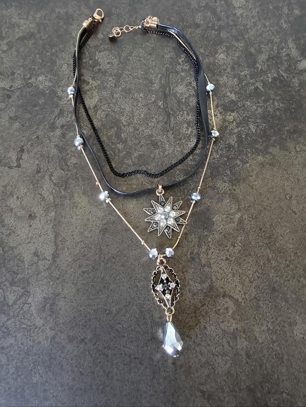 Multistrand Gold And Leather Choker Necklace